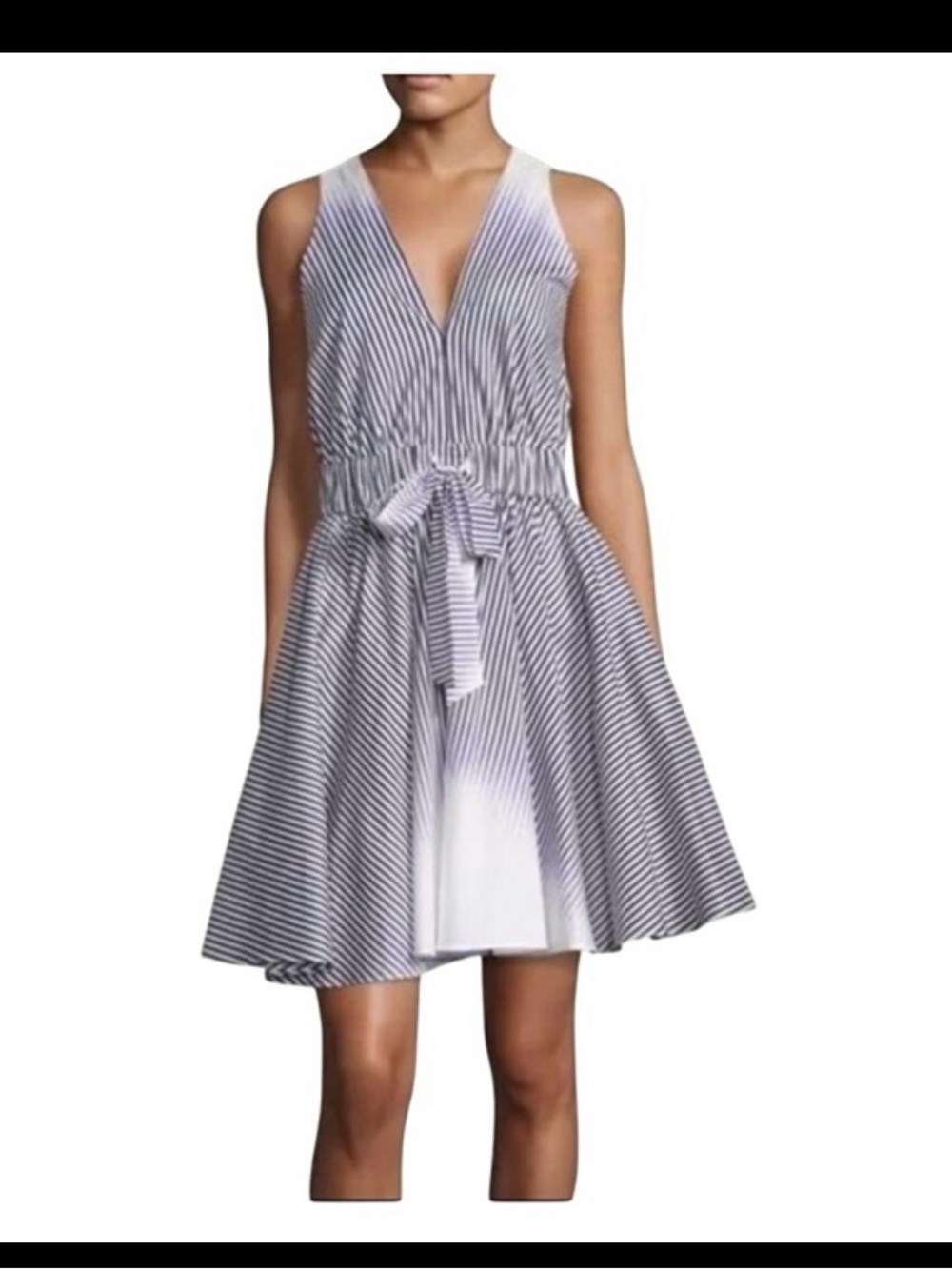 Milly Women's Sleeveless Cotton Dress Blue/White Ombre Large